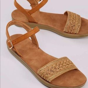 Boho weave detail ankle strap sandals